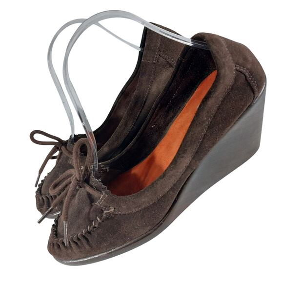 AEROSOLES! ESPRESSO BROWN GENUINE SUEDE LEATHER WEDGE HEELS LOAFERS! SZ 9M - Picture 10 of 10